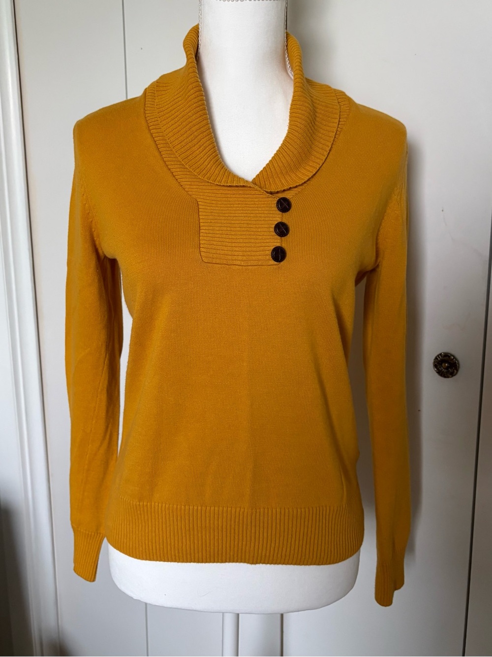 JEANNE PIERRE Mustard Cowl Neck Sweater with Button Detail
